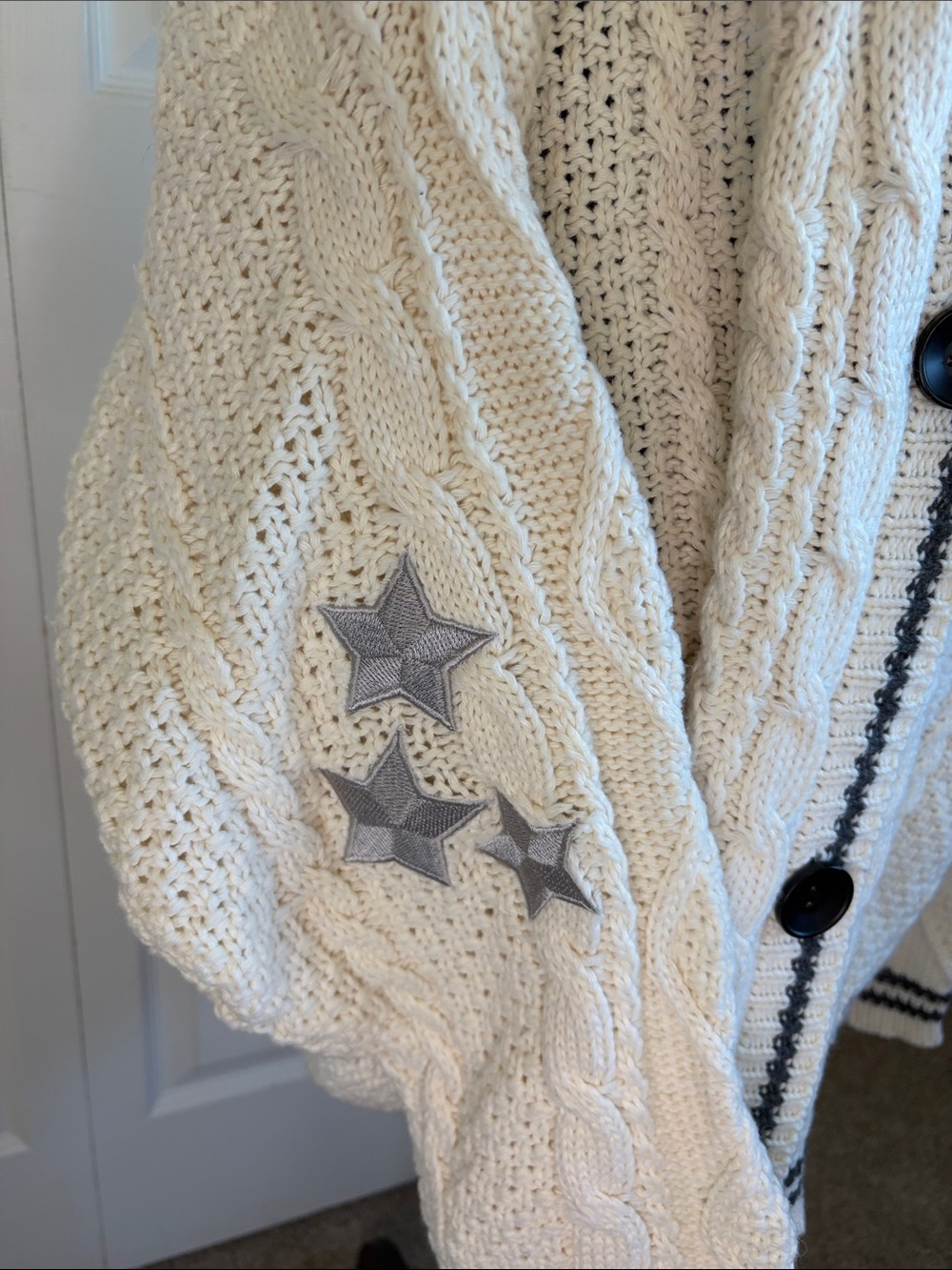 Taylor Swift Folklore Cardigan Sweater Cableknit Cream Gray Silver Stars XL/2XL - Picture 2 of 11